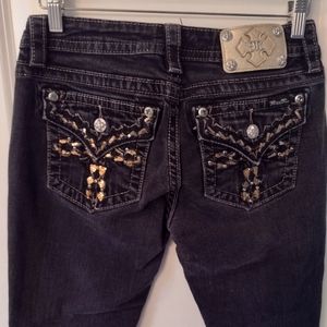 Miss Me Signature Skinny Jeans Size 28 Black Gold Embellishments